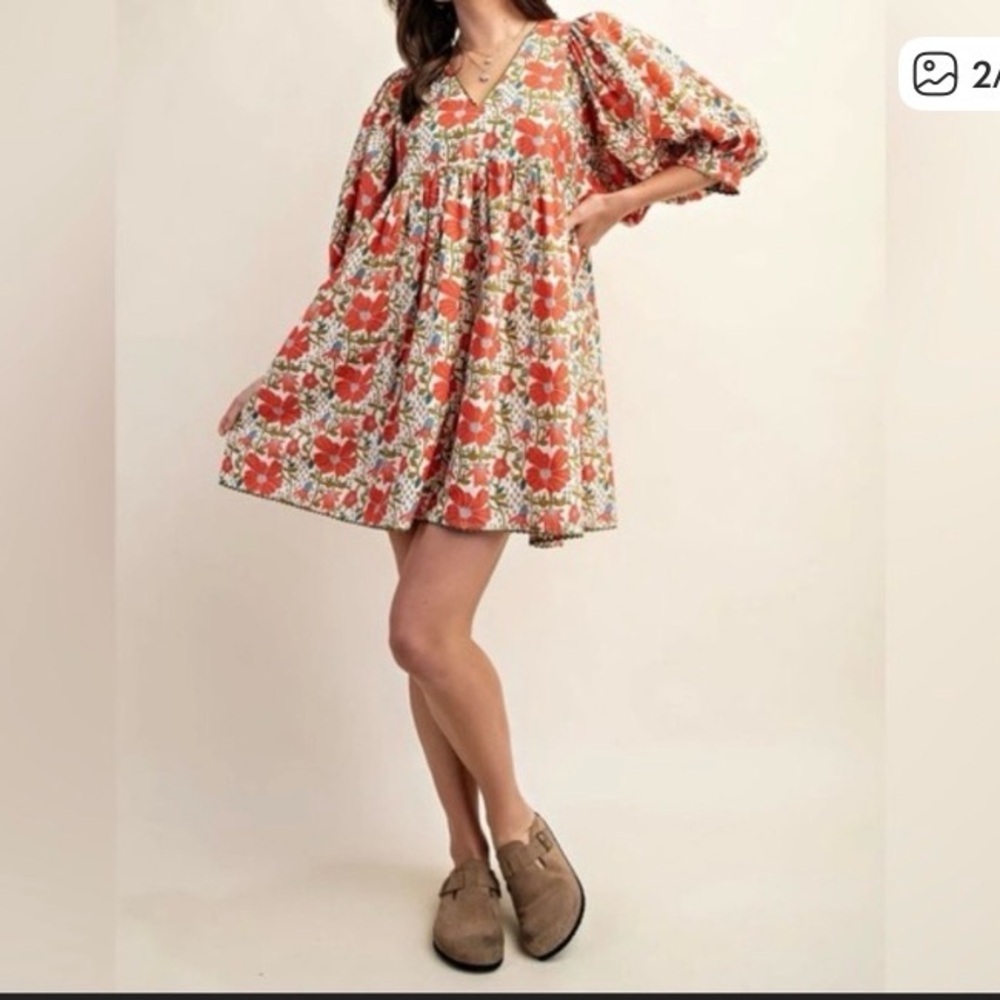 Gigio Women's Floral Tunic - Orange and Green - Picture 4 of 4